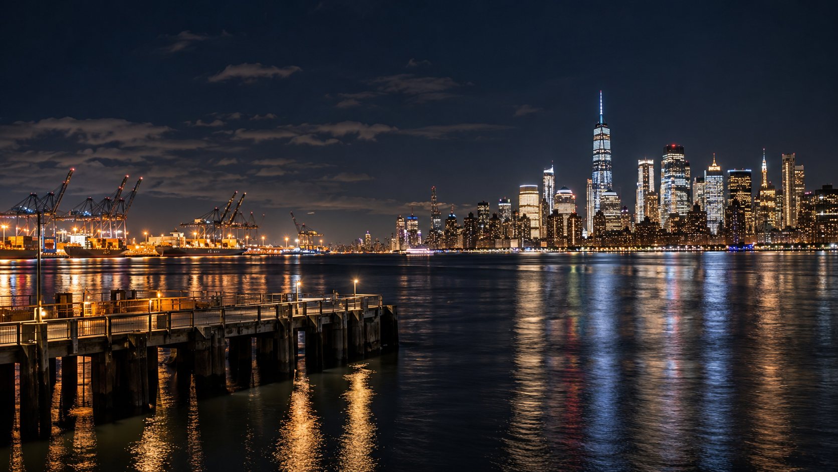 Skyline de Manhattan de noche visto desde Nueva Jersey